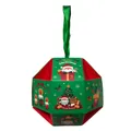 Scatola regalo di Natale poliedrica con motivi rosso-verdi e manico in nastro verde - Con Nastro Senza Campanello / Ghirlanda Verde