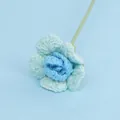 Handmade knitted blue rose flower with two-tone crochet petals and green wire stem - Gradient Blue