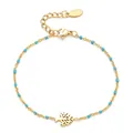 18k gold plated tree of life adjustable bracelet with blue enamel beads accents - Lake Blue
