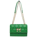Chic green quilted shoulder bag with golden bow clasp and chain strap for women - Green