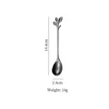Silver stainless steel leaf handle coffee spoon with 14.4cm length dimension scale - Leaf Spoon / Medium / Black