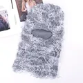 Grey fuzzy knit balaclava face mask with long plush texture for winter warmth - One Size / Greyish White Marl