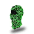 Black and green knitted camo balaclava with long fringe tassels for winter warmth - One Size / Black with Fluorescent Green