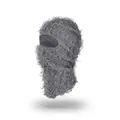 Distressed dark grey knitted balaclava with frayed details and street fashion style - One Size / Dark Gray