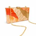 Bolso de noche de acrílico con diseño de mármol, purpurina dorada y correa de cadena - Cadena Larga Dorada
