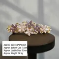 Pink floral spring hair clip in gold alloy with rhinestones, 8x3cm size details - 8cm - Gold Base Purple Pink Curved Spring Clip