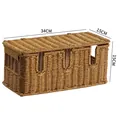Brown faux rattan cable management box with lid and cutouts for wire organization - Five Opening Style - Large Side Opening