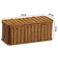 Brown woven power strip cable management box with lid, size 32x13x12cm for desk tidy - Double Opening Style - Small Teardrop Side Hole