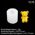 DIY 3D teddy bear silicone mold with finished yellow bear resin figure and size specs - Transparent F175 (Fluffy Sitting Bear)