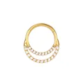 Golden double-row diamond-set G23 titanium hinged clicker hoop for nose or ear piercings - Front Gold (Stainless Steel)