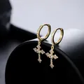 Boucles d'oreilles hip hop en or pour hommes avec croix sertie de zircons cubiques - Boucles d'oreilles croix en or serties de zircons (X152-B)