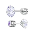 Boucles d'oreilles élégantes en zircon argenté avec grandes pierres rondes et fermoir ciselé - Oxyde De Zirconium Couleur Acier Avec Des Nuances Bleues Et Violettes [un] / 2mm