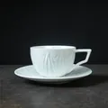 White minimalist ceramic coffee cup and saucer set with geometric feather embossing - 202-h Luanfeng Coffee Cup + Saucer White 250ml (pearl Cotton Packaging) / Universal