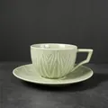 Light green ceramic coffee cup and saucer set with embossed leaf pattern and retro glaze - 202-k Luanfeng Coffee Cup + Saucer Black Dotted Fruit Green 250ml (pearl Cotton Packaging) / Universal