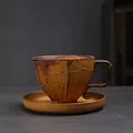 Japanese retro ceramic coffee cup and saucer set with brown cracked glaze texture - 268 Crease Cup + Saucer (brown) 250ml / Universal