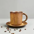 Japanese retro ceramic coffee cup and saucer set with brown textured wood-like finish - 009-280 Twisted Handle Cup + Saucer (brown) 300ml / Universal