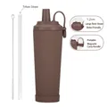 Brown 830ml insulated tumbler with magnetic handle, Tritan straw and cleaning brush set - 830ml / Dark Coffee (New)