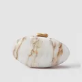 Elegant marble pattern acrylic clutch bag with gold metal clasp for evening party events - White