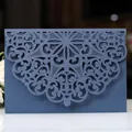 Custodia per inviti blu scuro intagliata al laser con motivi floreali mandala e glitter - Blu inchiostro