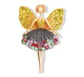 Vista detallada del broche de bailarina con cristallen de colores y acabado dorado - Alas Amarillas