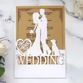 Laser cut wedding invitation with white Mr & Mrs outer shell and kraft paper insert card - White