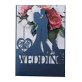 Navy blue laser cut wedding invitation with Mr & Mrs silhouette and pet dog detail - Dark Blue