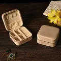 Portable champagne velvet jewelry box with mirror and zipper closure for rings and necklaces - Velvet Brown (No Mirror)
