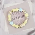 Ceramic beaded bracelet with cat paw and bone charms in pastel macaron colors - Glutinous Rice Candy Style (1732-03)