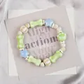 Jingdezhen ceramic bracelet featuring pale green bone and blue star beads with marble texture - Soft Milk Puff Style (1732-04)