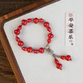 Red gourd ceramic bead bracelet with silver charms and Peace and Joy blessing card - Zhu Ying Gourd Style (1398-01)