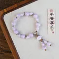 Handcrafted purple ceramic gourd bead bracelet with traditional woven cloud charm - Lilac Gourd Style (1398-02)