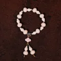 Pink ceramic gourd bracelet with auspicious cloud charm and traditional bead string - Zhu Yan Gourd Style (1397-02)