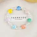 Colorful Jingdezhen ceramic beaded bracelet with white faux pearls and macaron charms - Colorful Shell Irregular Style (1747-05) / Rainbow Shell