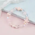 Girl's beaded ceramic bracelet with pink starfish shell and heart charms in a pastel style - Bubble Star Pink Shell Style (1738-05) / Pink