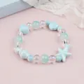 Ceramic beaded bracelet with blue starfish and heart charms in a dreamy style - Blue Mist Sea Salt Dreamy Style (1738-06) / Blue Mist