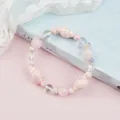 Ceramic beaded bracelet featuring pink shell charms and translucent pastel beads - Pink Conch Girl Style (1738-01) / Pink Conch