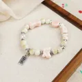 Handmade ceramic bracelet featuring pink butterfly beads and a Xile metal tag charm - Joyful Fairy Style (1765-01) / Pink