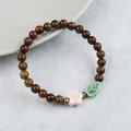 Jingdezhen ceramic bracelet with dark wood beads and pink floral ceramic charm - Flower News Style (1751-04) / Dark Brown