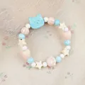 Ceramic beaded bracelet featuring light blue cat, pink heart and white star charms - Cookie Cat Style (1774-01) / Blue Pink