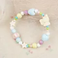 Pastel beaded bracelet with white elephant charm and heart star beads for girls - Safe Little Elephant Style (1774-02) / Macaron Color