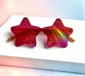 Rimless star shaped sunglasses with red gradient lenses and amber transparent temples - Pentagram C3