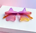 Star-shaped rimless sunglasses featuring a pink and yellow gradient lens with translucent arms - Pentagram C1
