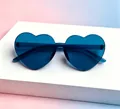 Transparent blue heart-shaped rimless sunglasses with trendy jelly color finish - Kids Heart Dark Blue