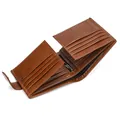 Genuine leather tri-fold wallet in dark brown finish with multiple card slots and zipper pocket - 6201 Style / Red Brown Oil Leather