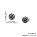 Modern concentric copper stud earrings with black cubic zirconia in silver-tone finish - Concentric Radial Style(E03740-24)