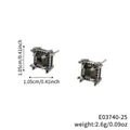 Square copper stud earrings with black zircon stones in dark grey industrial finish - Retro Square Style(E03740-25)