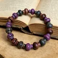 Three-tone wooden prayer bracelet with disc-shaped beads on a vintage book - Mushroom Head Style (10mm*19 Beads)