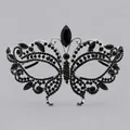 Maschera a farfalla in argento con strass neri per ballo in maschera e feste di lusso - Maschera A Mezza Faccia Black Diamond Fs-j029blk