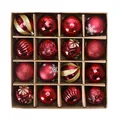 16-pack red and gold Christmas ball ornaments with snowflakes in a kraft paper gift box - 16 Pieces Pack