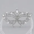 Silver butterfly masquerade mask with sparkling rhinestones and white organza ribbons - Silver Clear Rhinestone Butterfly Mask